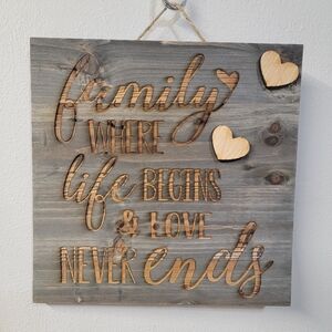 Wooden Family Wall Art with Heart Accents